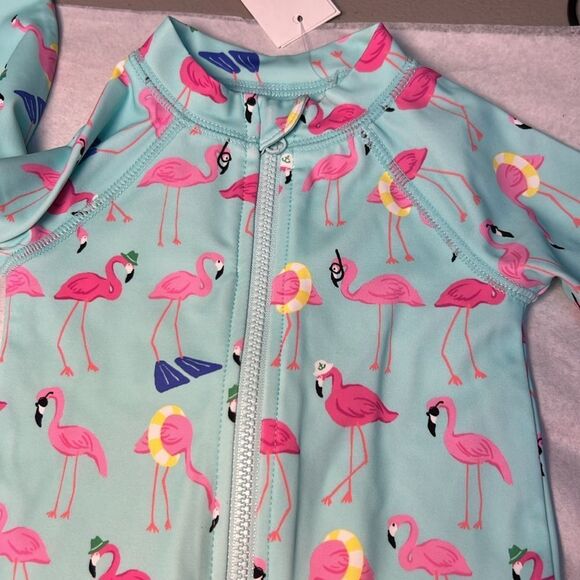 Janie and Jack 100048474 Baby Recycled Flamingo Rash Guard Swimsuit size 0-3 M - Picture 6 of 9